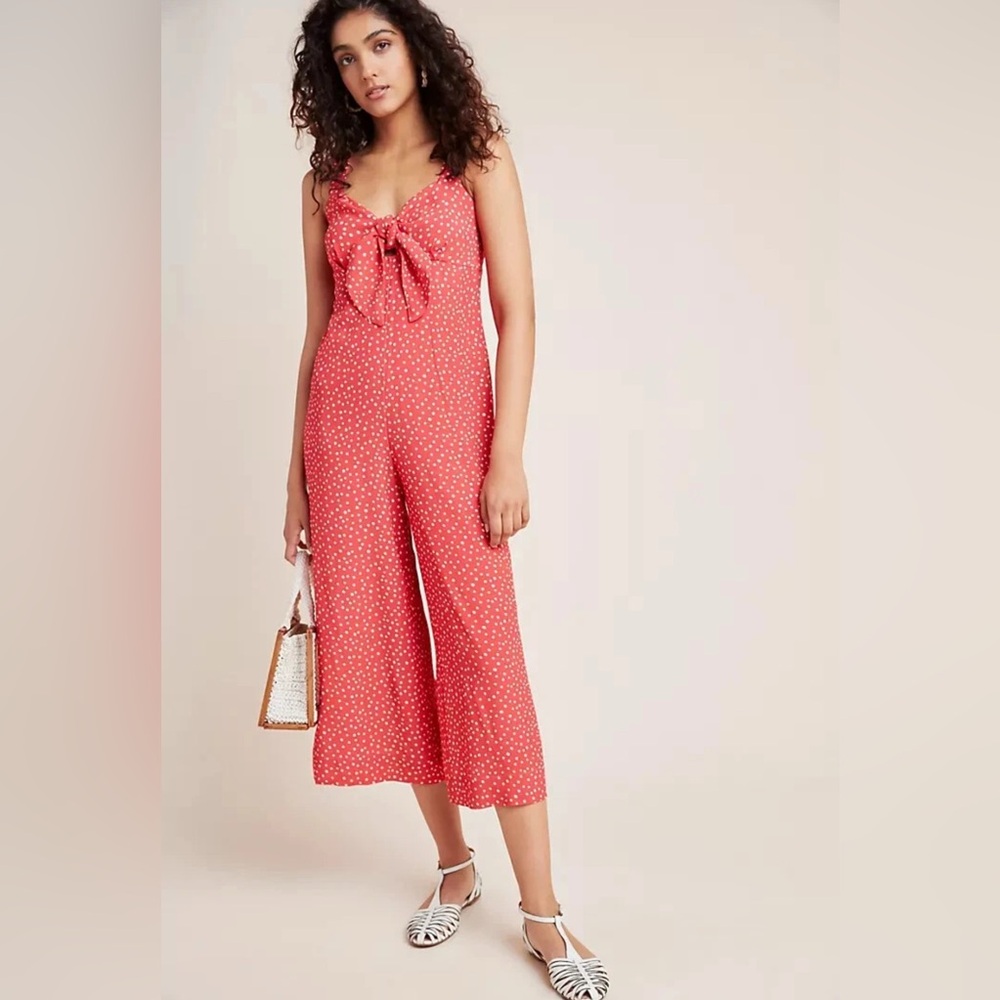 Anthropologie Red and White Dotted Jumpsuit